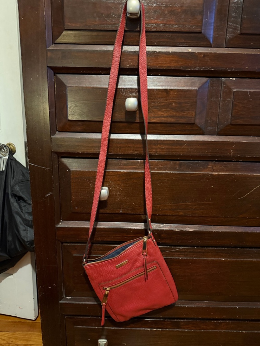Red Crossbody Shoulder Bag with Front Zip Pocket